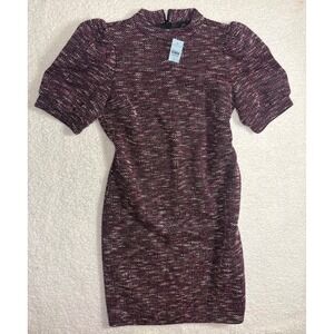 ❌❌❌SOLD❌❌❌Ann Taylor Factory Petite Tweed Sheath Dress Burgundy Pink Puff